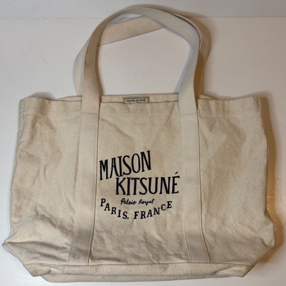 Maison Kitsune Palais Royal Canvas Tote Bag Ecru Cream Paris France